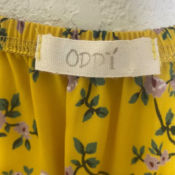 Oddy Yellow Floral Print Bell Sleeve Off-Shoulder Blouse L Boho Peasant - Picture 2 of 6